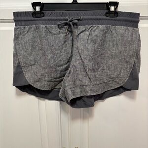 Athleta Gray Side Bali Linen Mid-Rise Drawstring Pull On Shorts Women Size 10